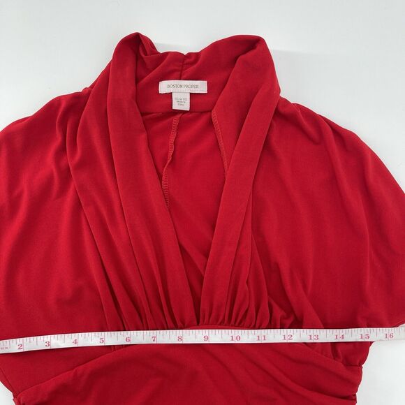Boston Proper Womens Dress Size XSmall Red Long Sleeve Ruched Stretch Bodycon - Picture 8 of 10